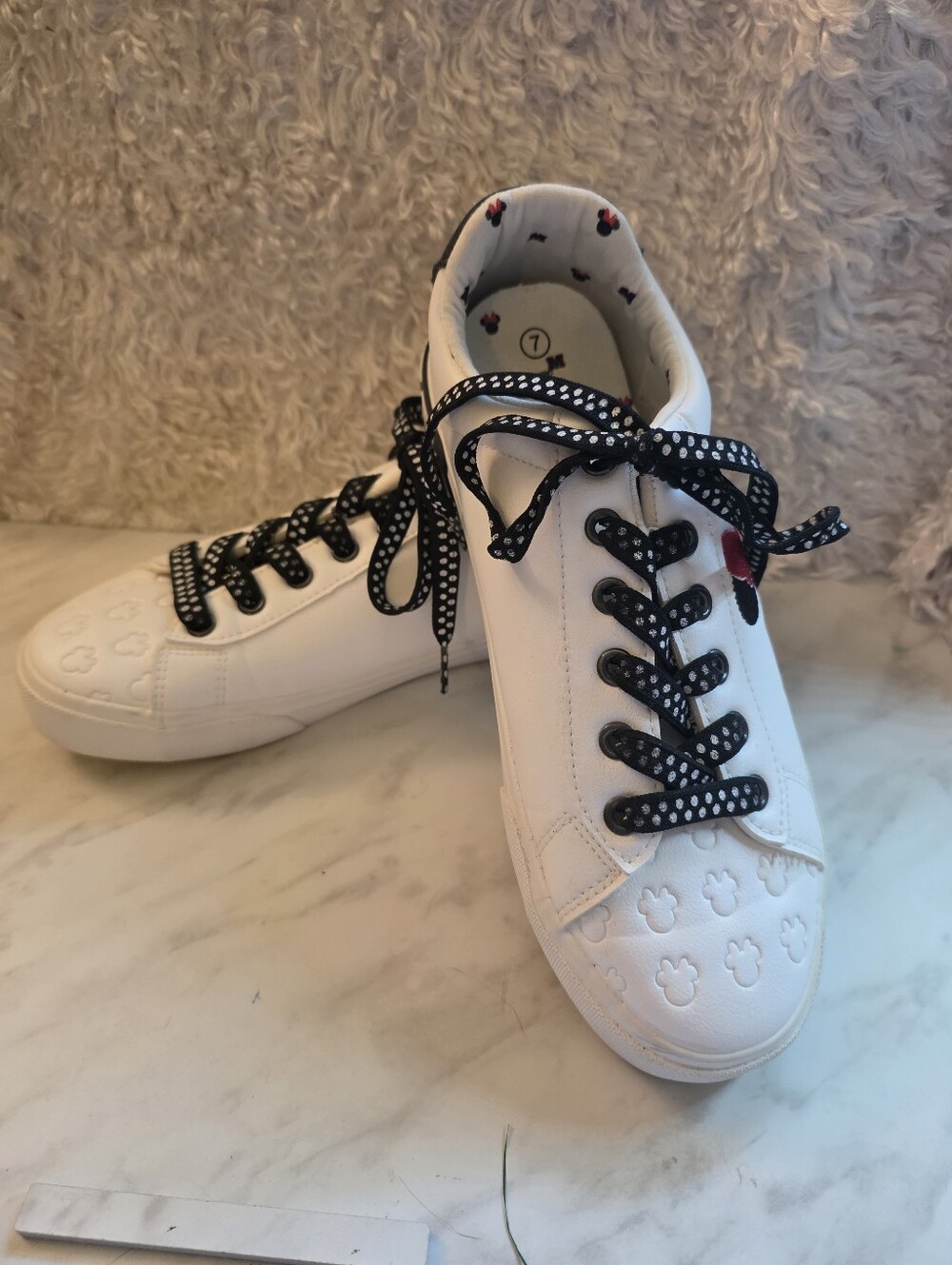 Minnie Mouse Sneakers with Black Polka Dot Laces